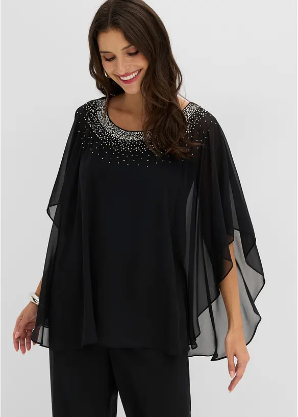Oversize-Bluse in schwarz von vorne (im Anschnitt) - bonprix
