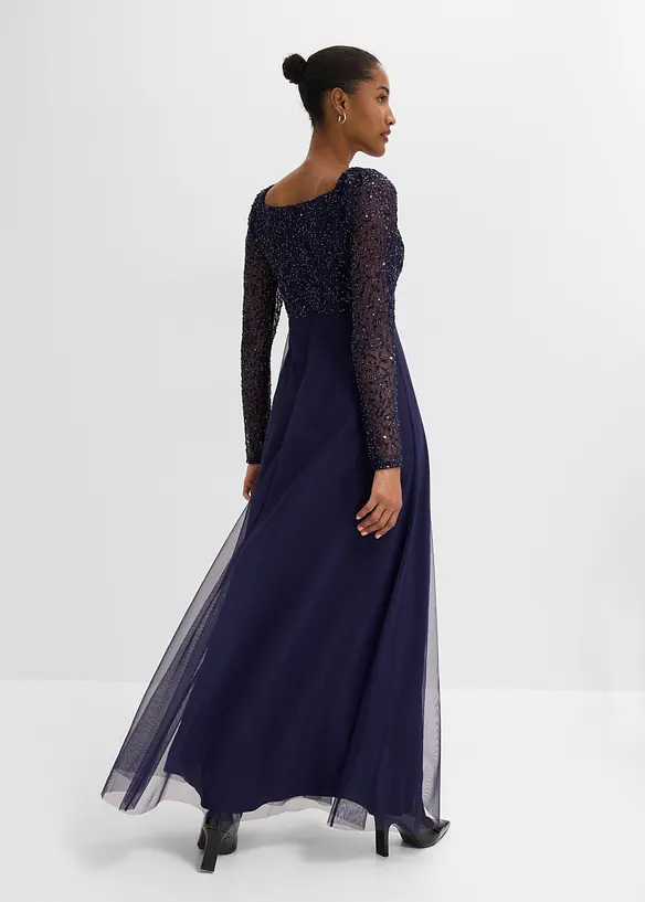 Abendkleid mit Paillettenstickerei in blau von hinten (Totalaufnahme) - bonprix