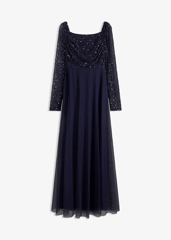 Abendkleid mit Paillettenstickerei in blau von vorne - bonprix