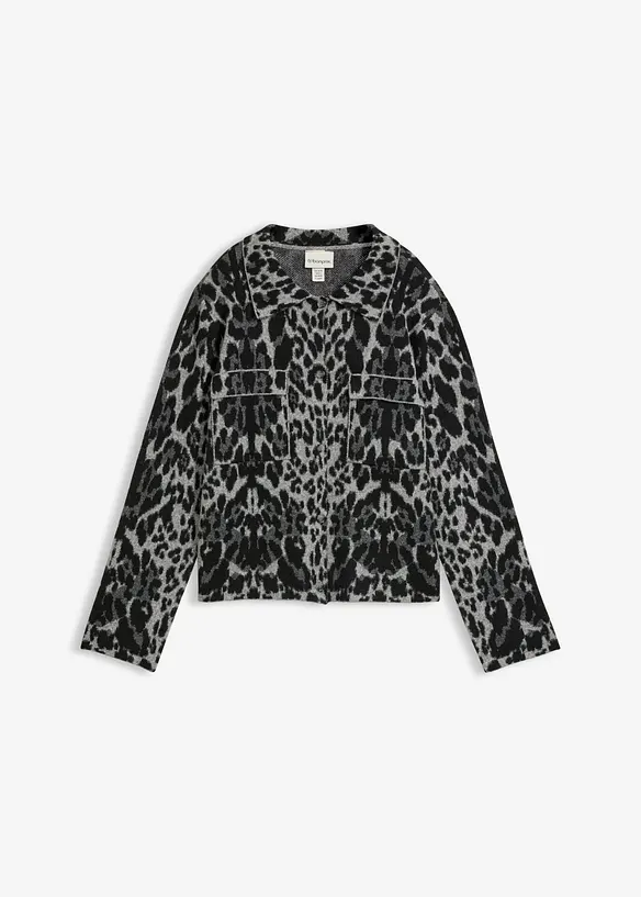 Strickjacke mit Jacquardmuster in grau von vorne - bonprix