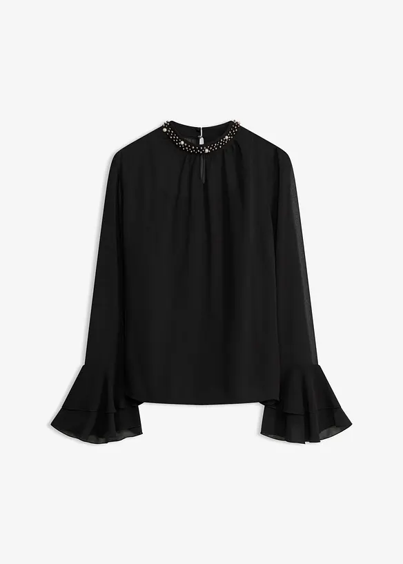 Chiffonbluse in schwarz von vorne - bonprix