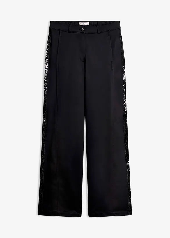 Baumwoll-Stretchhose mit Galonstreifen in schwarz von vorne - bonprix