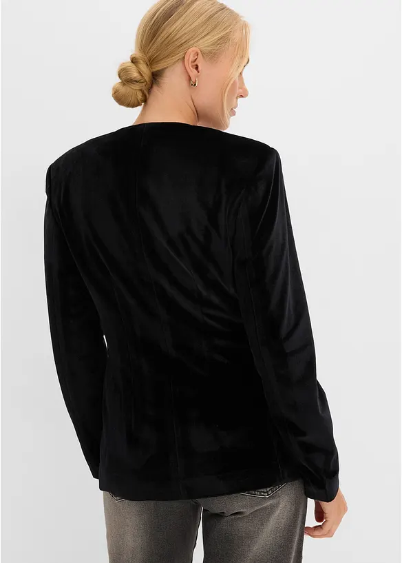 Blazer aus Samt mit Glitzer-Knopf in schwarz von hinten (im Anschnitt) - bonprix
