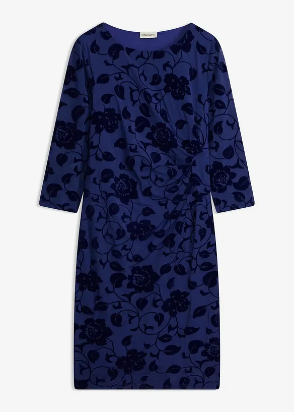 Mesh-Kleid mit edlem Flockprint in blau von vorne - bonprix
