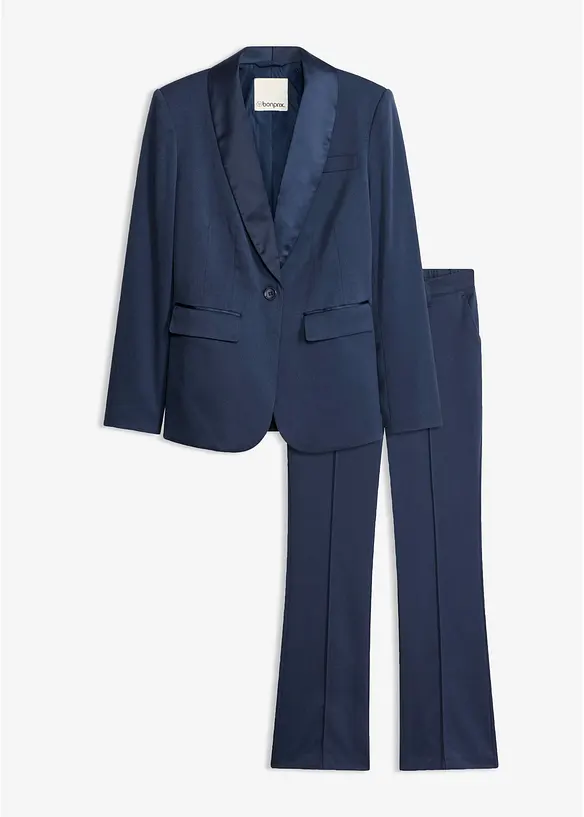 Hosenanzug mit Satinbesatz (2-tlg. Set) in blau von vorne - bonprix