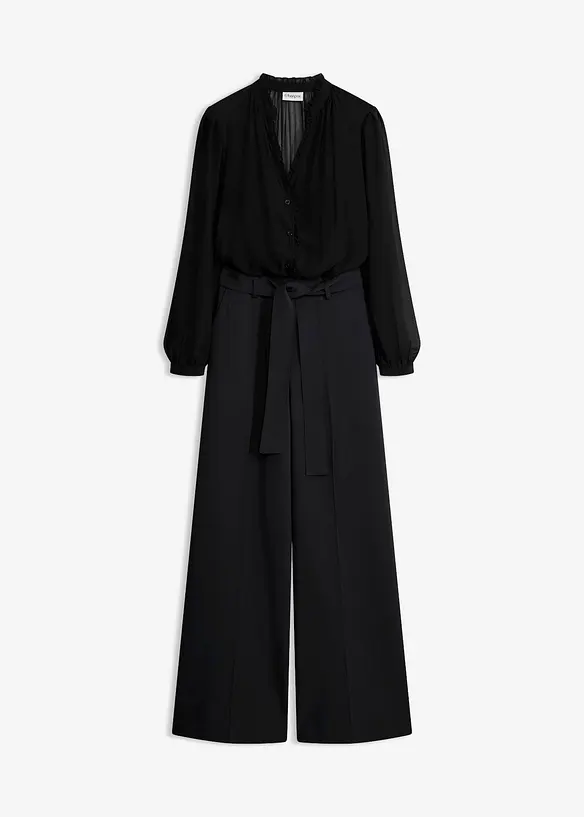 Jumpsuit im Material-Mix in schwarz von vorne - bonprix