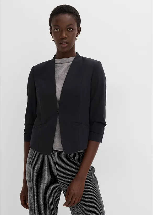 Blazer mit gerafften 3/4-Ärmeln in schwarz von vorne (im Anschnitt) - bonprix