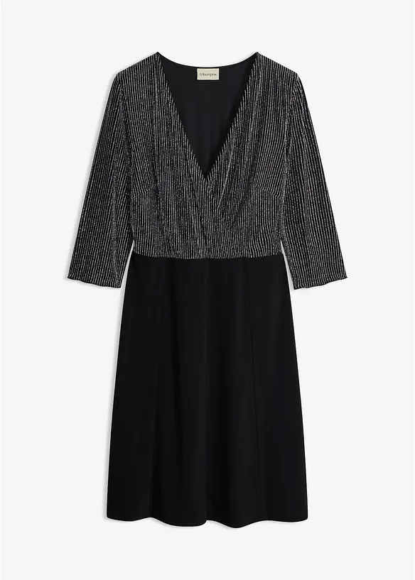 Jerseykleid mit Glitzereinsatz in schwarz von vorne - bonprix