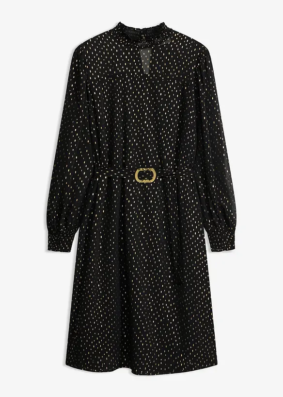 Chiffonkleid mit elegantem Gürtel in schwarz von vorne - bonprix