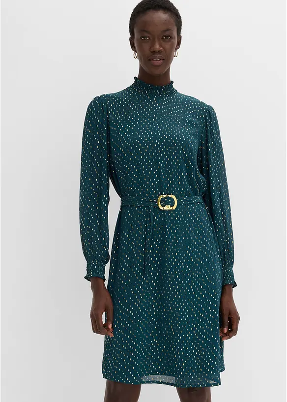 Chiffonkleid mit elegantem Gürtel in grün von vorne (Totalaufnahme) - bonprix