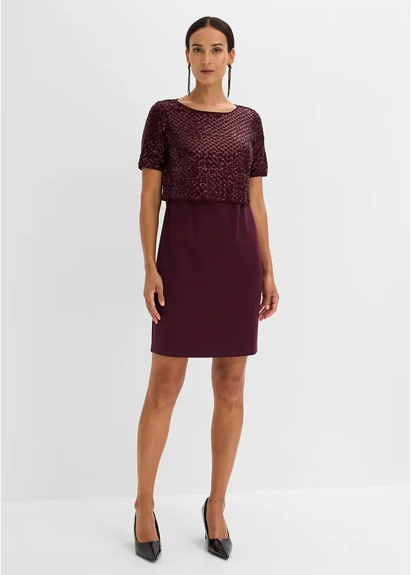 Kleid aus Punto di Roma mit Pailletten in rot von vorne (Totalaufnahme) - bonprix