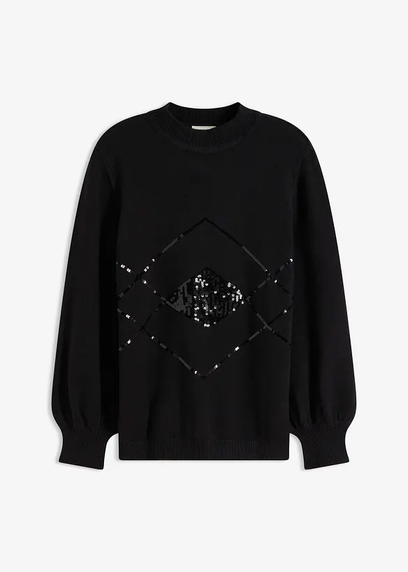 Pullover mit Pailletten in schwarz von vorne - bonprix