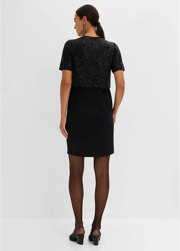 Kleid aus Punto di Roma mit Pailletten in schwarz von hinten (Totalaufnahme) - bonprix