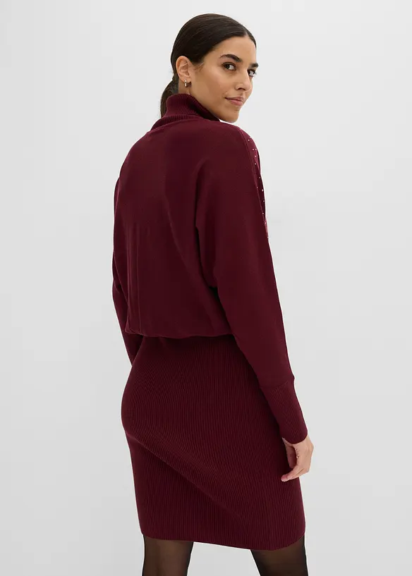 Strickkleid mit Glitzersteinchen in rot von hinten (Totalaufnahme) - bonprix