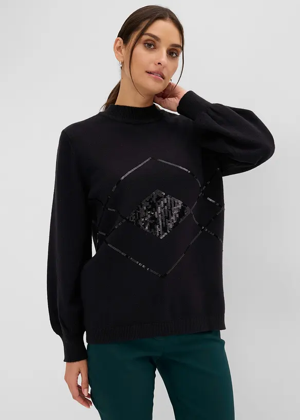 Pullover mit Pailletten in schwarz von vorne (im Anschnitt) - bonprix