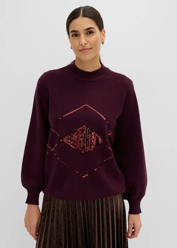 Pullover mit Pailletten in rot von vorne (im Anschnitt) - bonprix
