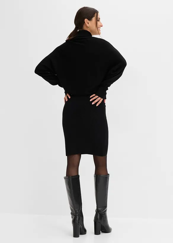 Strickkleid mit Glitzersteinchen in schwarz von hinten (Totalaufnahme) - bonprix