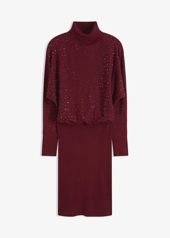 Strickkleid mit Glitzersteinchen in rot von vorne - bonprix