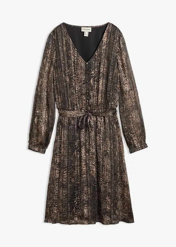 Chiffonkleid mit Bindeband in schwarz von vorne - bonprix