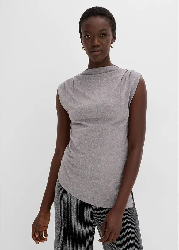 Shirt mit Zipfelsaum und Glitzer in grau von vorne (im Anschnitt) - bonprix