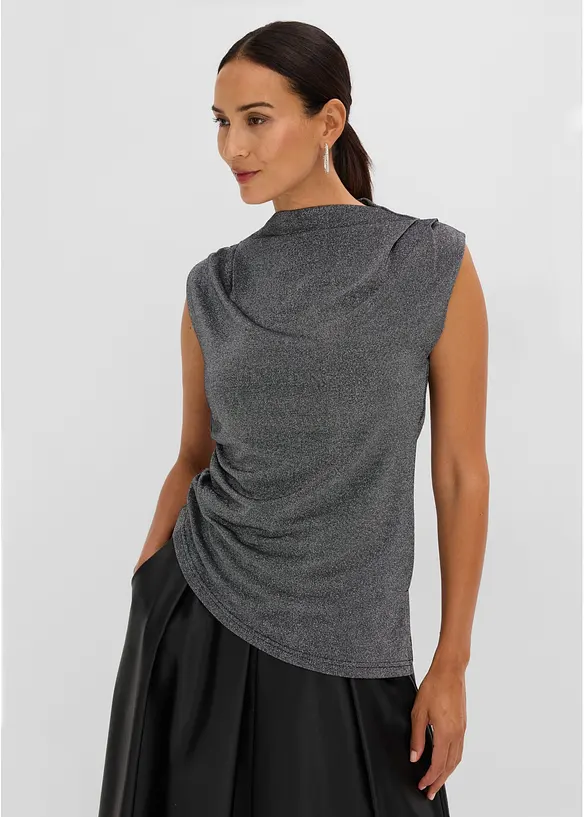 Shirt mit Zipfelsaum und Glitzer in schwarz von vorne (im Anschnitt) - bonprix
