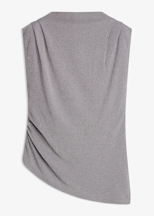 Shirt mit Zipfelsaum und Glitzer in grau von vorne - bonprix
