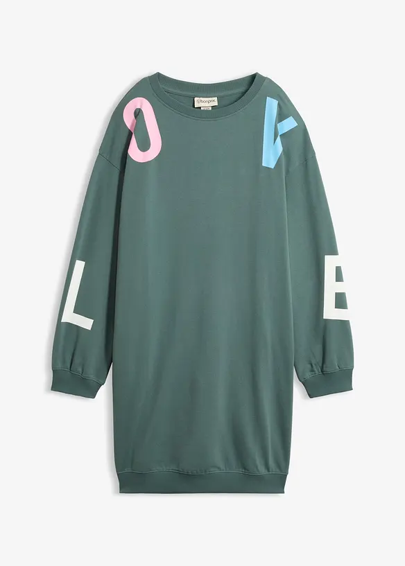 Sweatkleid aus weichem Baumwoll-Mix in grün von vorne - bonprix