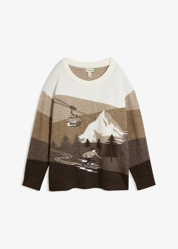 Weit geschnittener Pullover in braun von vorne - bonprix