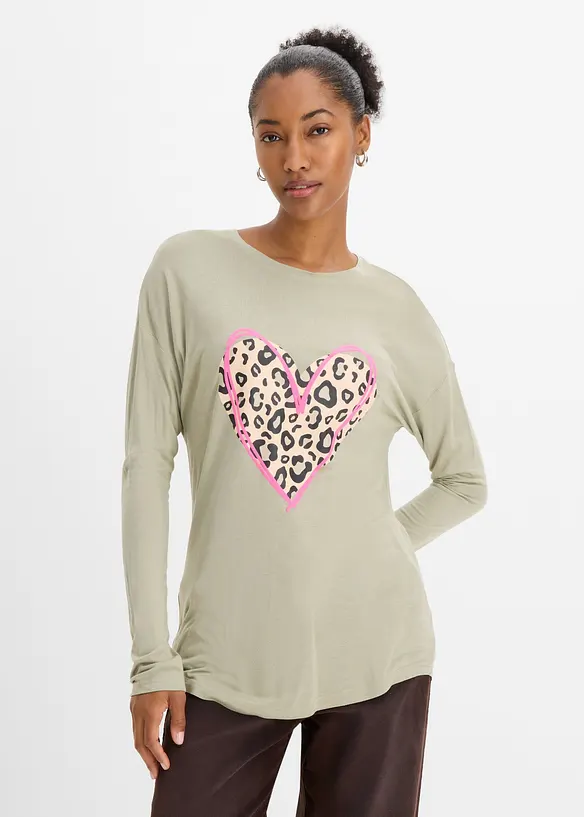 Langarmshirt aus softer Viskose in grün von vorne (im Anschnitt) - bonprix Langarmshirt aus softer Viskose in grün von vorne (im Anschnitt) - bonprix