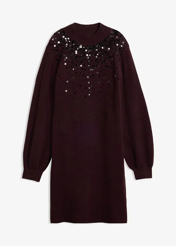 Strickkleid mit Pailletten in rot von vorne - bonprix