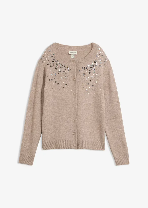 Strickjacke mit funkelndem Pailletten-Verlauf in beige von vorne - bonprix