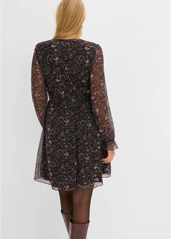 Jerseykleid aus feinem Mesh in schwarz von hinten (Totalaufnahme) - bonprix