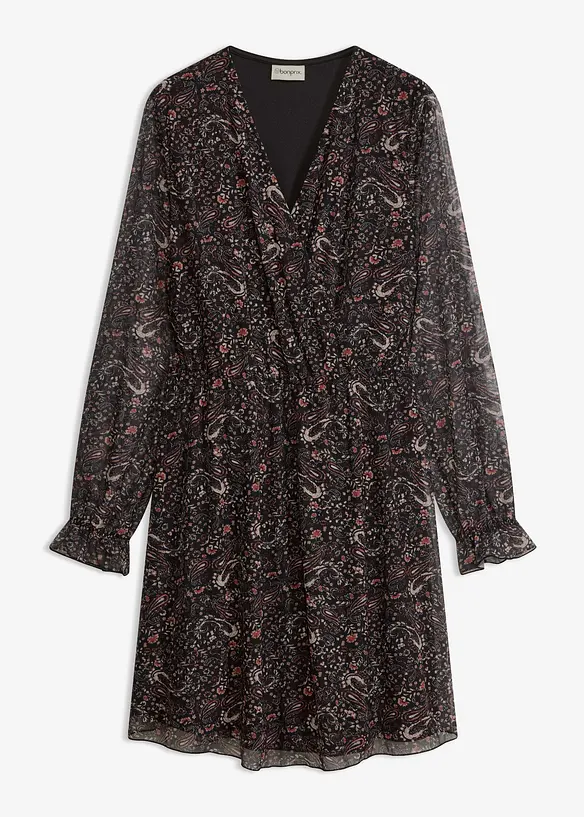 Jerseykleid aus feinem Mesh in schwarz von vorne - bonprix