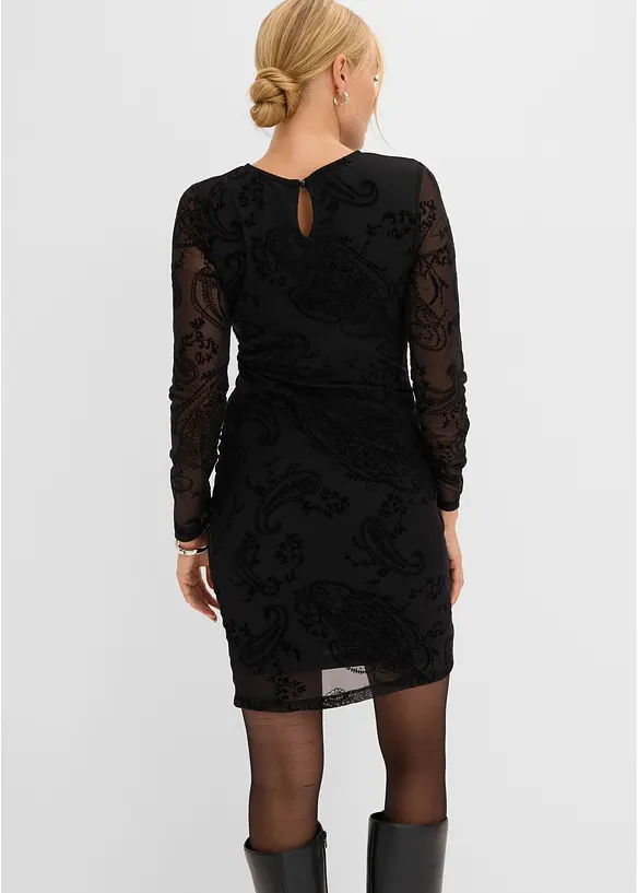 Jerseykleid aus feinem Mesh in schwarz von hinten (Totalaufnahme) - bonprix