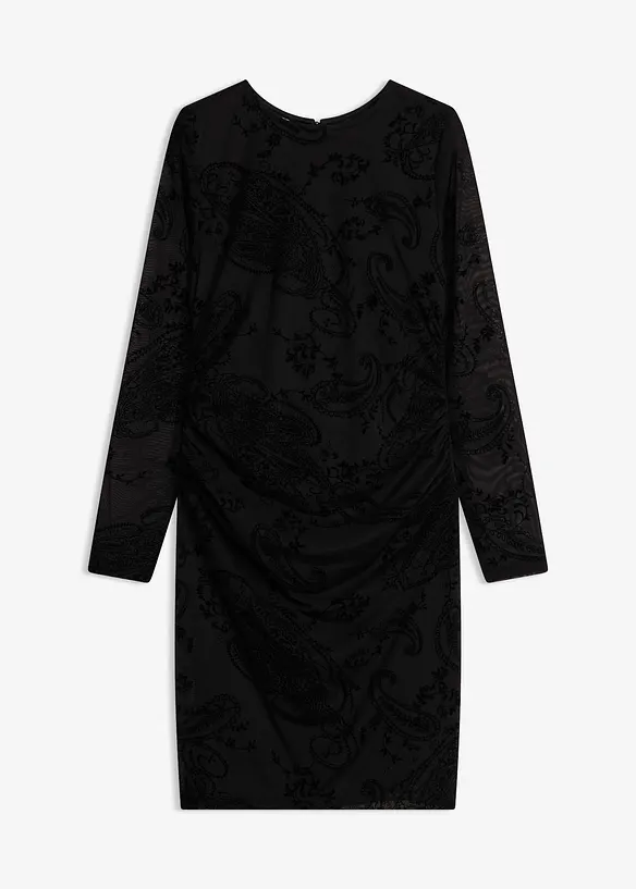 Jerseykleid aus feinem Mesh in schwarz von vorne - bonprix