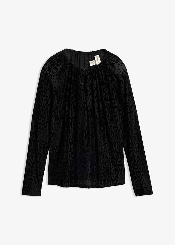 Langarmshirt aus feinem Mesh in schwarz von vorne - bonprix