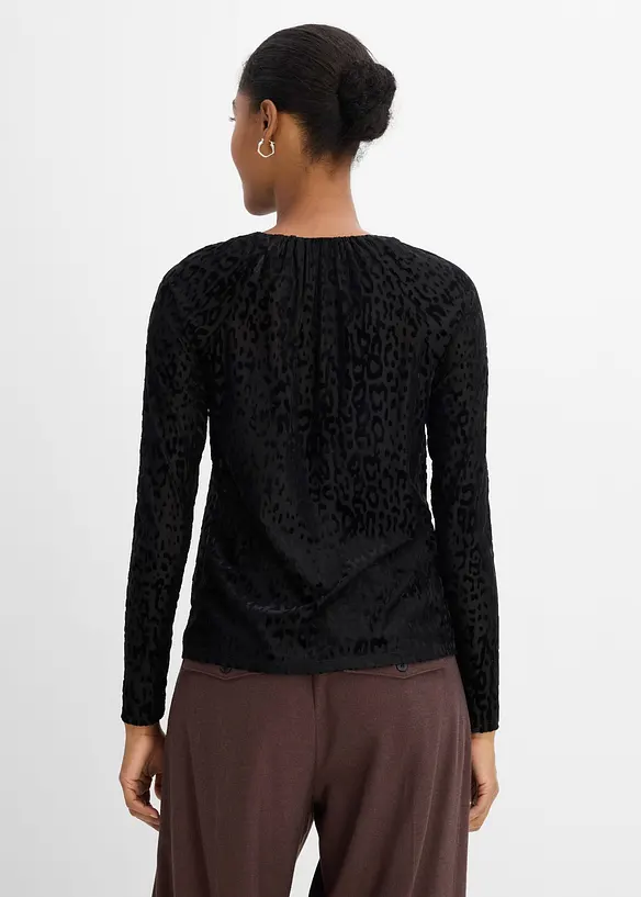 Langarmshirt aus feinem Mesh in schwarz von hinten (im Anschnitt) - bonprix