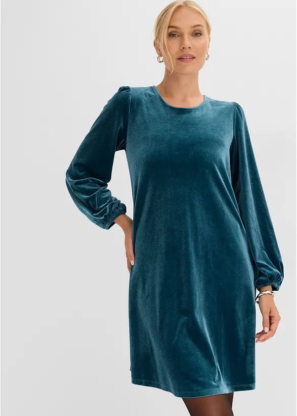 Minikleid aus Samt in petrol von vorne (Totalaufnahme) - bonprix Minikleid aus Samt in petrol von vorne (Totalaufnahme) - bonprix