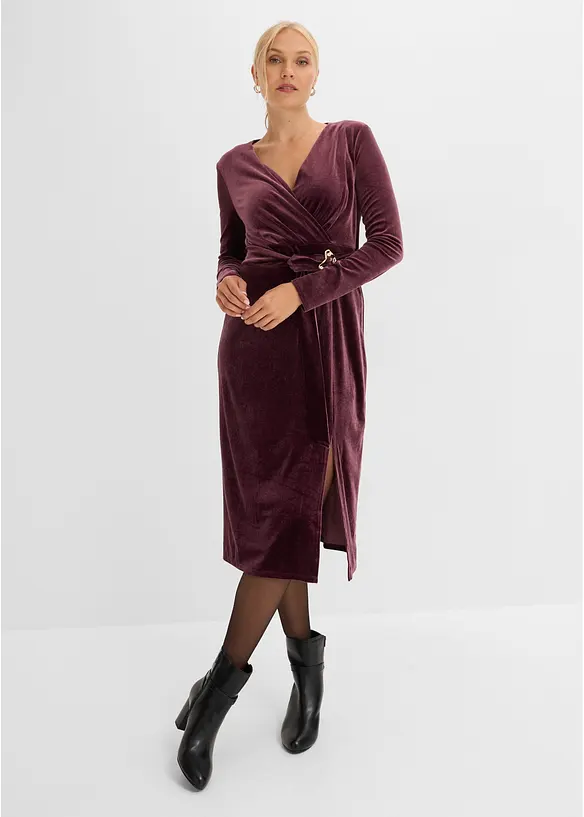 Jerseykleid aus Samt in rot von vorne (Totalaufnahme) - bonprix