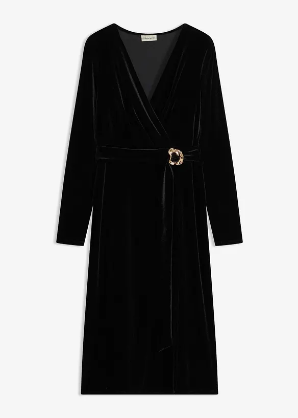 Jerseykleid aus Samt in schwarz von vorne - bonprix