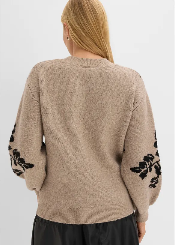 Feinstrickpullover mit Ballonärmeln in braun von hinten (im Anschnitt) - bonprix