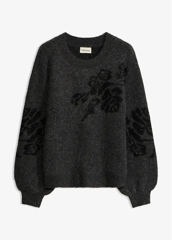 Feinstrickpullover mit Ballonärmeln in grau von vorne - bonprix