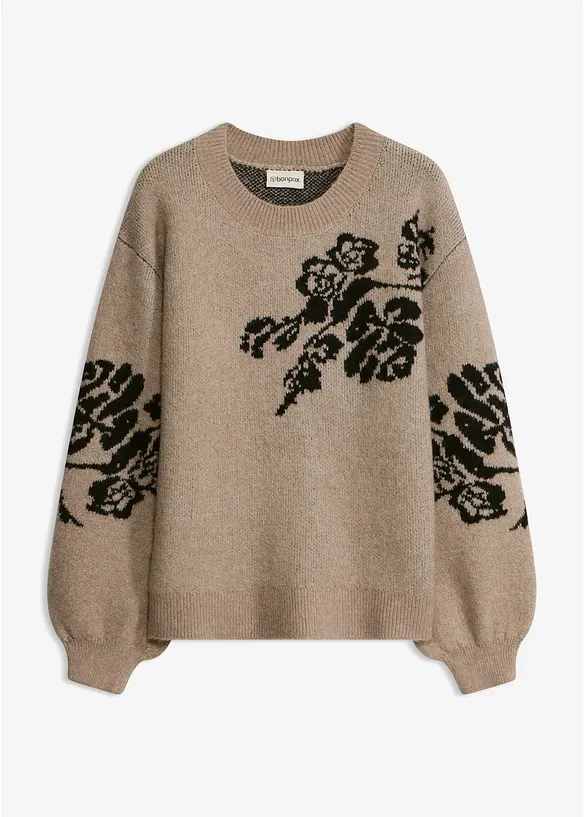Feinstrickpullover mit Ballonärmeln in braun von vorne - bonprix