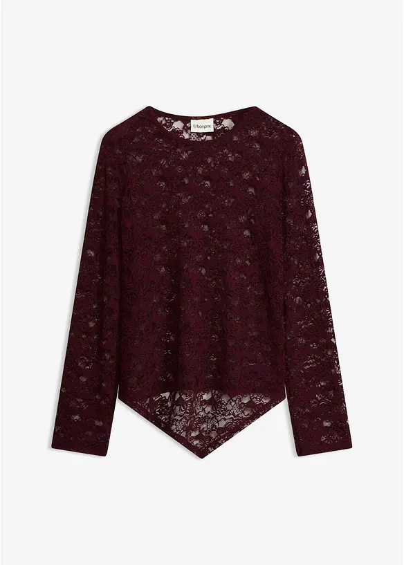 Langarmshirt aus elastischer Spitze in rot von vorne - bonprix