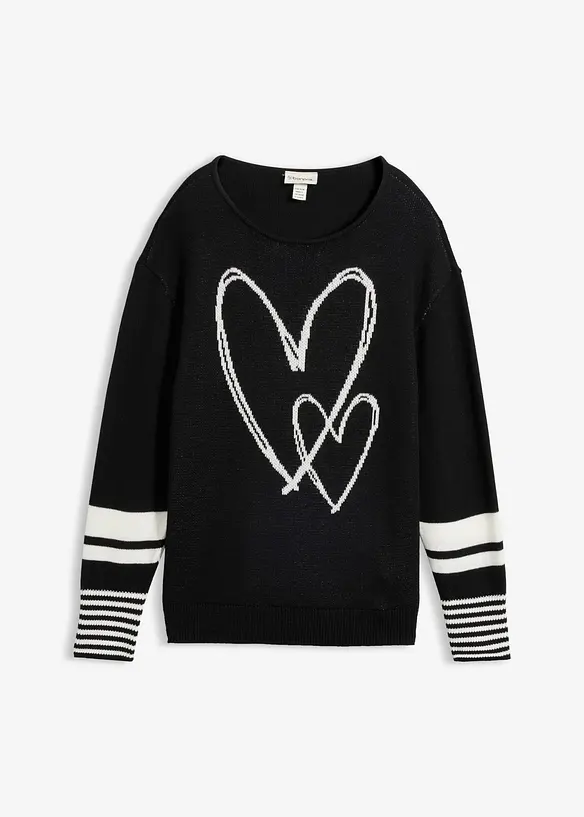 Jacquard-Pullover in schwarz von vorne - bonprix