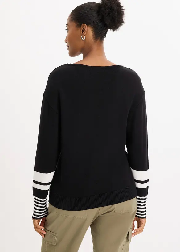Jacquard-Pullover in schwarz von hinten (im Anschnitt) - bonprix