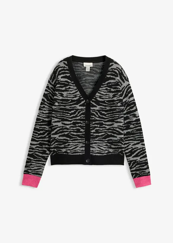 Jacquard Strickjacke in grau von vorne - bonprix