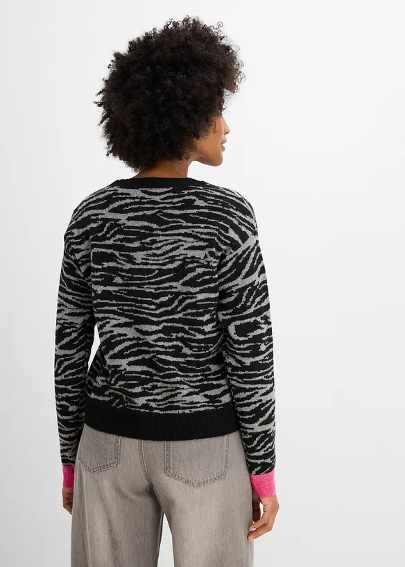 Jacquard Strickjacke in grau von hinten (im Anschnitt) - bonprix