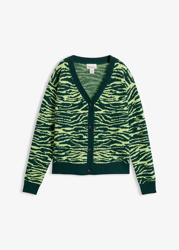 Jacquard Strickjacke in grün von vorne - bonprix