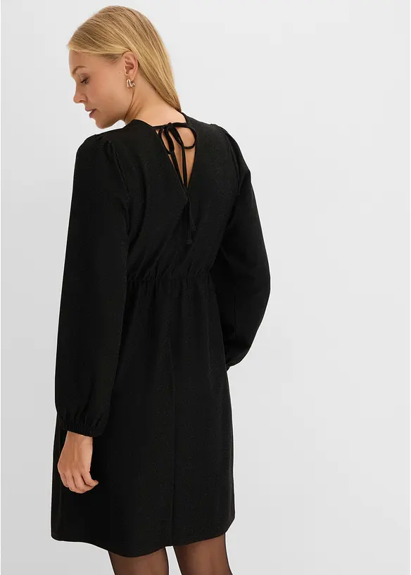 Kleid mit V-Ausschnitt und Bindeband im Rücken in schwarz von hinten (Totalaufnahme) - bonprix Kleid mit V-Ausschnitt und Bindeband im Rücken in schwarz von hinten (Totalaufnahme) - bonprix